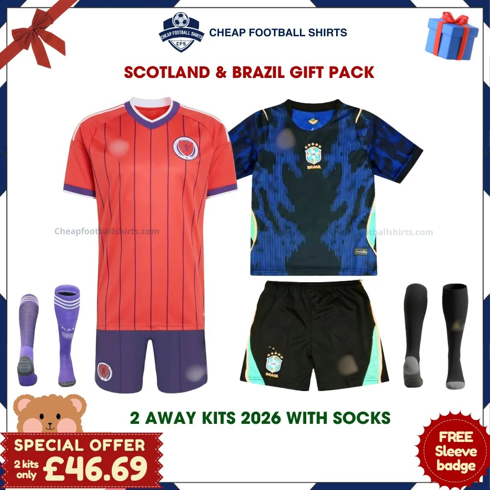 Scotland and Brazil World Cup 2026 Gift Pack - Away Kids Cheap Football Kits (With Socks)