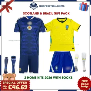 Scotland and Brazil World Cup 2026 Gift Pack - Home Kids Cheap Football Kits (With Socks)