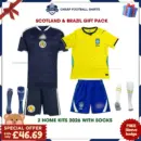 Scotland and Brazil World Cup 2026 Gift Pack - Home Kids Cheap Football Kits (With Socks)