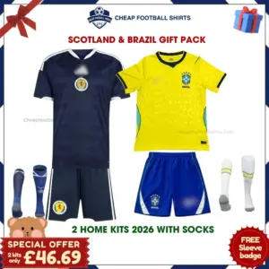 Scotland and Brazil World Cup 2026 Gift Pack - Home Kids Cheap Football Kits (With Socks)