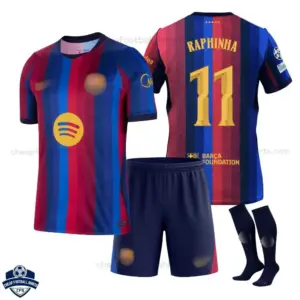 Barcelona Home Kids Cheap Football Kit 2026/27 - RAPHINHA 11 - Overview