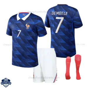 France World Cup 2026 Home Kids Cheap Football Kit - DEMBELE 7 - overview