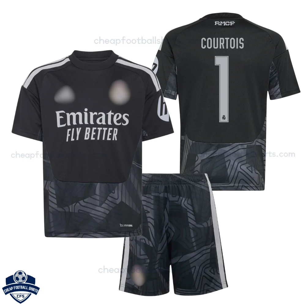 Real Madrid Black Goalkeeper Kids Cheap Football Kit 2026/27 - COURTOIS 1 - Overview