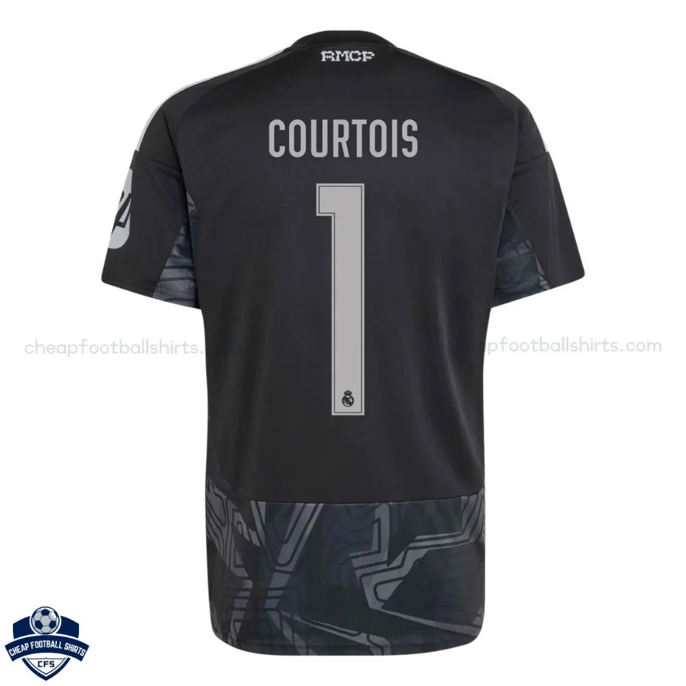 Real Madrid Black Goalkeeper Men Cheap Football Shirt 2026/27 - COURTOIS 1 - Back View