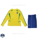 Retro Brazil Home Kids Cheap Football Kit 2002 Long Sleeve - Front View
