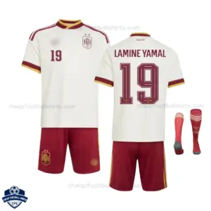 Spain World Cup Away Kids Football Kit 2026 LAMINE YAMAL 19 - Overview with socks