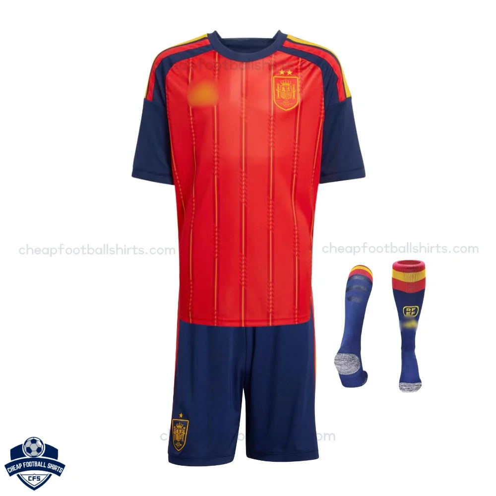 Spain FIFA World Cup Champion 2026 Home Kids Cheap Football Kit - Front view