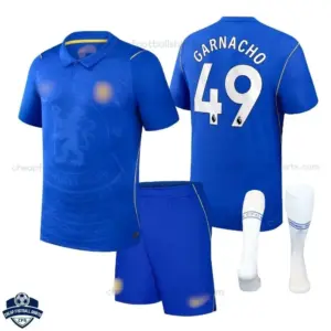 Chelsea Home Kids Cheap Football Kit 2026/27 - GARNACHO 49 - overview
