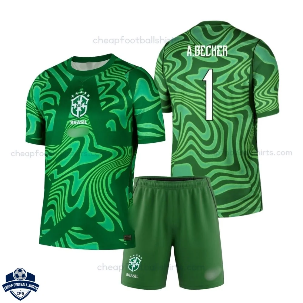 Brazil World Cup 2026 Green Goalkeeper Kids Cheap Football Kit - A.BECKER 1 - Overview