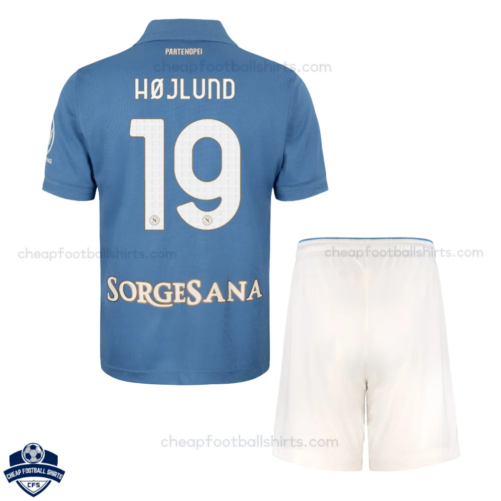 SSC Napoli Home Kids Cheap Football Kit 2026/27 - HØJLUND 19 - Back View