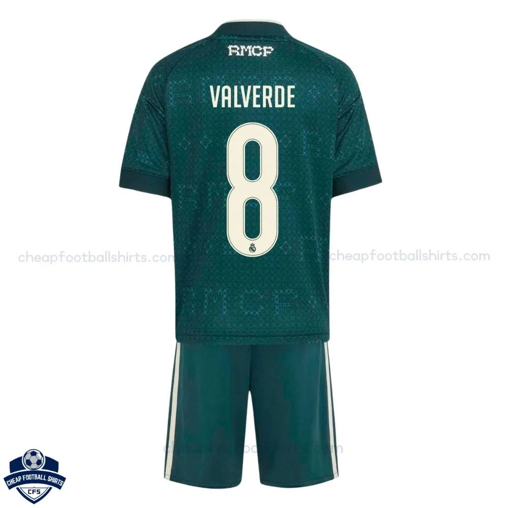 Real Madrid Away Kids Cheap Football Kit 2026/27 - VALVERDE 8 - Back View