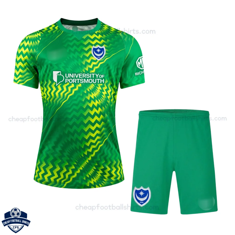 Portsmouth Green Goalkeeper Kids Cheap Football Kit 2026/27 - Front View