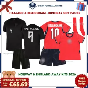 Norway and England World Cup 2026 Gift Pack - Away Kids Cheap Football Kits - HAALAND 9 and BELLINGHAM 10 - Overview