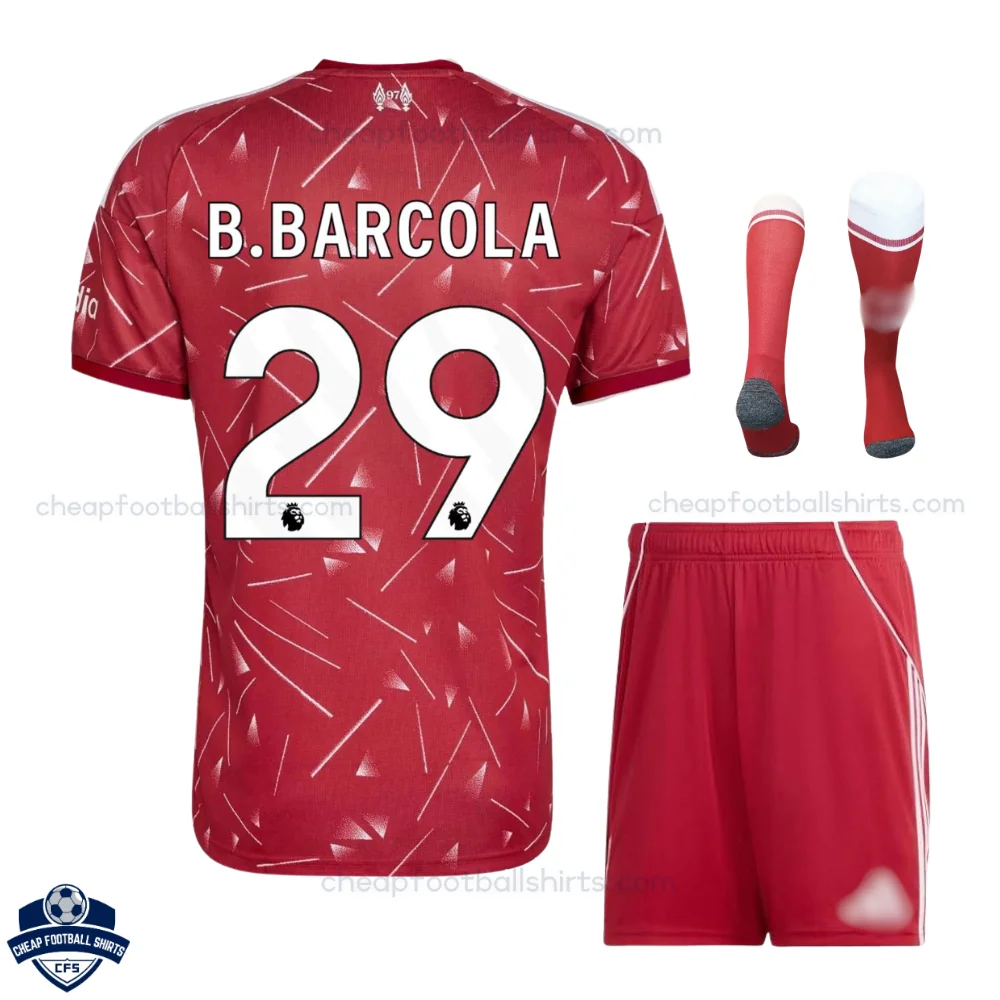 Liverpool Home Kids Cheap Football Kit 2026/27 - B.BARCOLA 29 - Back view