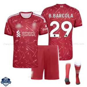 Liverpool Home Kids Cheap Football Kit 2026/27 - B.BARCOLA 29 - overview