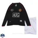 Retro Manchester United Away Kids Cheap Football Kit 2007/08 Long Sleeve - Front View