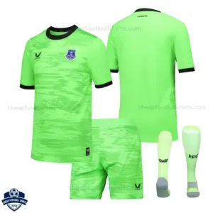 Everton Green Goalkeeper Kids Cheap Football Kit 2026/27 - Overview with socks
