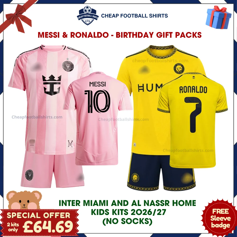 Inter Miami and Al Nassr 2026/27 Gift Pack - Home Kids Cheap Football Kits - MESSI 10 and RONALDO 7 (No Socks) - Overview