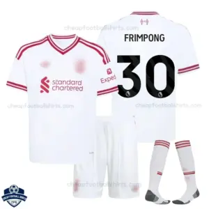 Liverpool Away Kids Cheap Football Kit 2026/27 - FRIMPONG 30 - Overview with socks