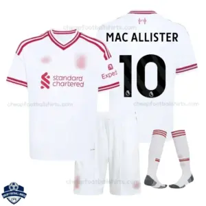 Liverpool Away Kids Cheap Football Kit 2026/27 - MAC ALLISTER 10 - Overview with socks