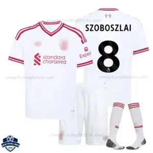 Liverpool Away Kids Cheap Football Kit 2026/27 - SZOBOSZLAI 8 - Overview with socks