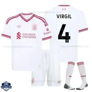 Liverpool Away Kids Cheap Football Kit 2026/27 - VIRGIL 4 - Overview with socks
