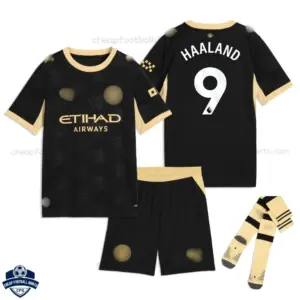 Manchester City Away Kids Cheap Football Kit 2026/27 - HAALAND 9 - Overview with socks
