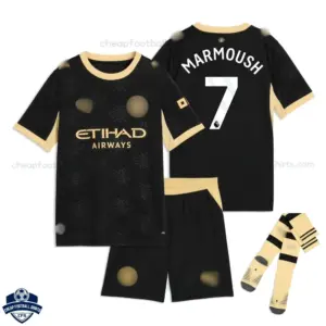 Manchester City Away Kids Cheap Football Kit 2026/27 - MARMOUSH 7 - Overview with socks