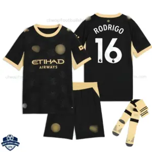 Manchester City Away Kids Cheap Football Kit 2026/27 - RODRIGO 16 - Overview with socks