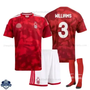 Nottingham Forest Home Kids Cheap Football Kit 2026/27 - WILLIAMS 3 - Overview with socks