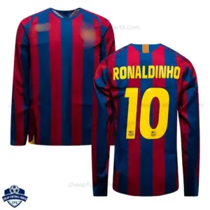 Retro Barcelona RONALDINHO 10 Home Men Cheap Football Shirt 2005/06 Long Sleeve - Overview