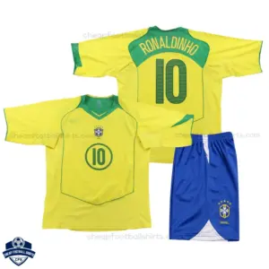 Brazil RONALDINHO 10 Home Kids Cheap Football Kit 2004