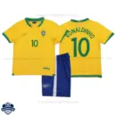 Brazil RONALDINHO 10 Home Kids Cheap Football Kit 2006