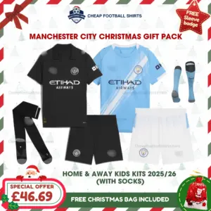 Manchester City 2025/26 Gift Pack - Home and Away Kids Cheap Football Kits (With Socks)